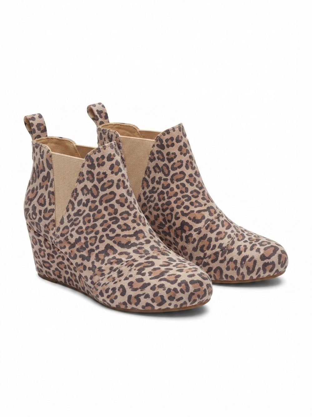 TOMS Kelsey Desert Leopard Suede Wedge Ankle Booties Size 9.5
